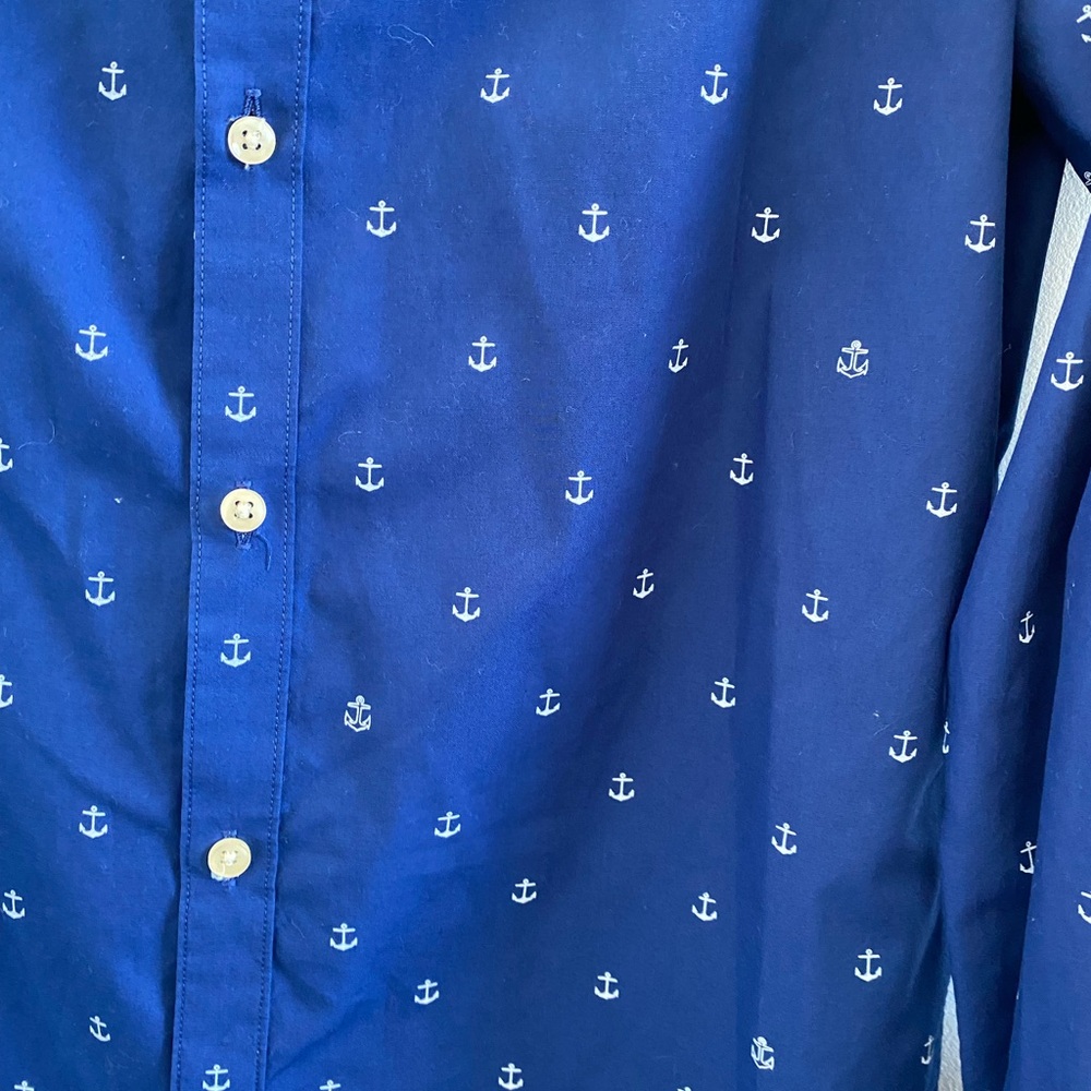H&M Nautical Anchor Blue& White Men's Button Down Shirt Size Medium - Picture 3 of 5